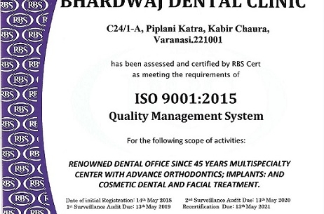 ISO 9001:2015 Certified, Bhardwaj Dental Office